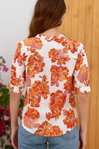 Blouse longue femme coupe ample, orange et blanc, du S au 2XL