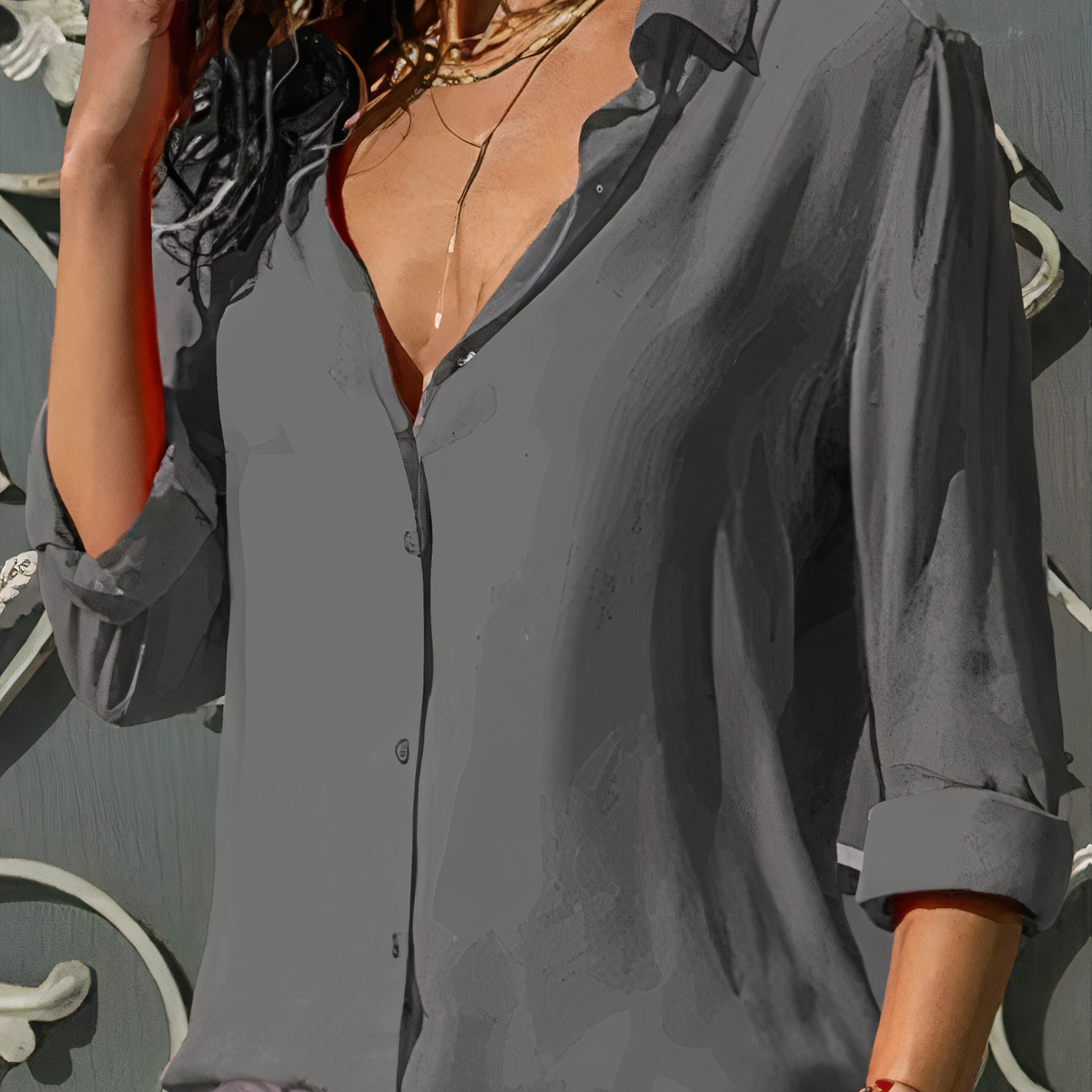 Blouse fluide femme à manches longues, sept coloris, gris