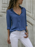 Blouse femme à manches longues, huit coloris, du XS au 3XL, bleu denim