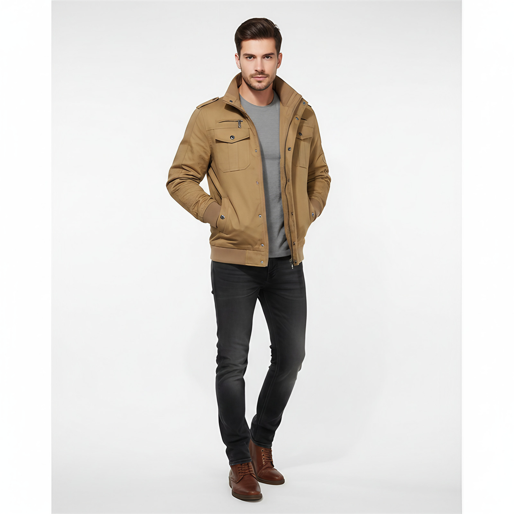Blouson aviateur homme col montant, zip et poches poitrine