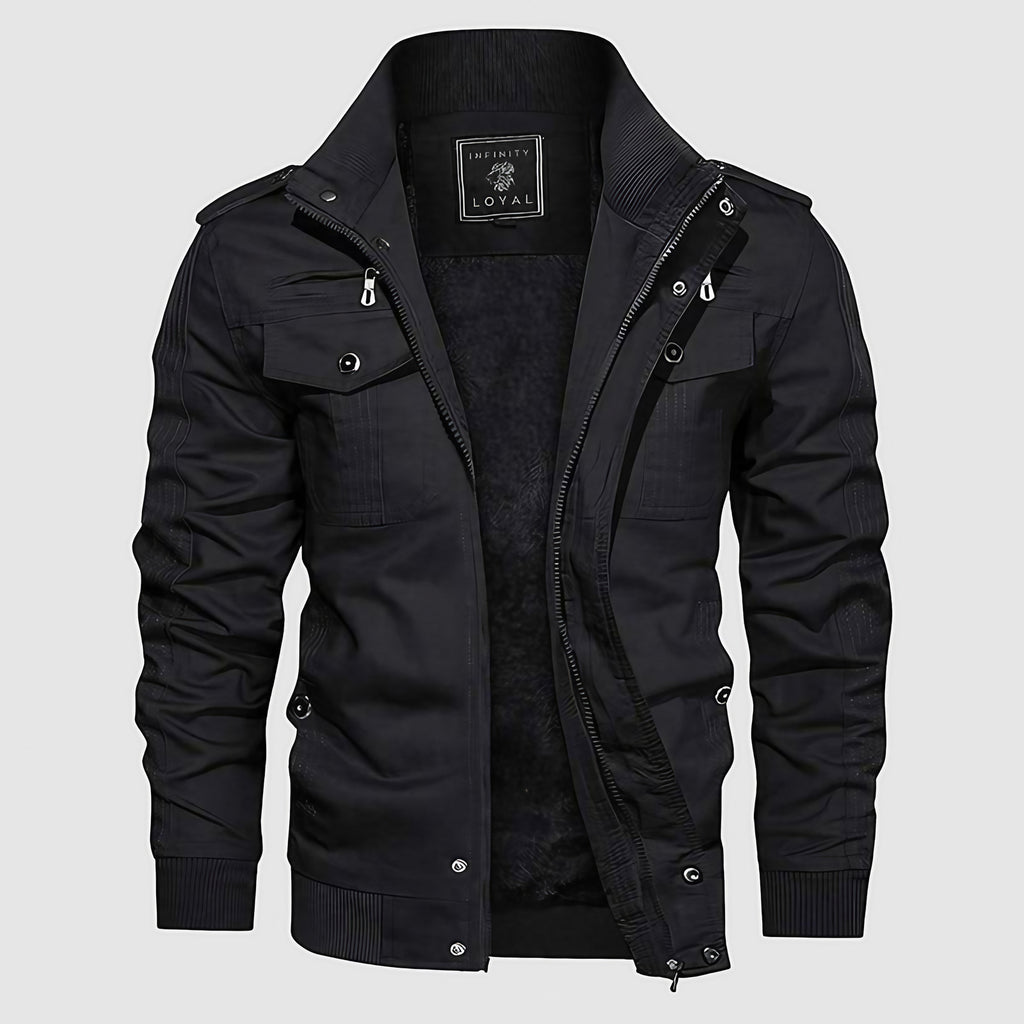 Blouson aviateur homme col montant, zip et poches poitrine, noir