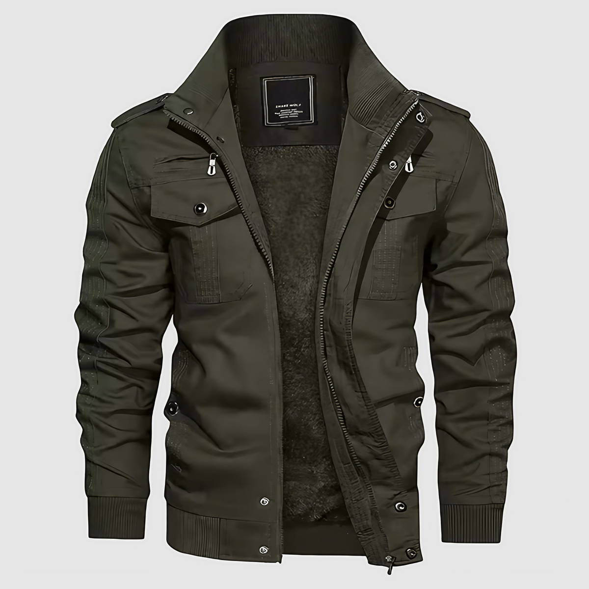 Blouson aviateur homme col montant, zip et poches poitrine, vert