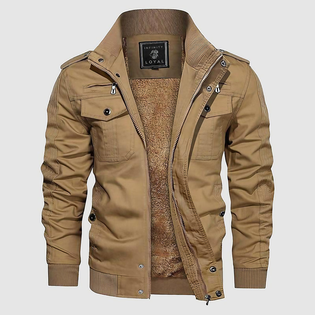 Blouson aviateur homme col montant, zip et poches poitrine, kaki