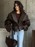 Blouson aviateur femme zippé, coupe bomber, printemps et été, brun 2