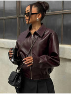 Blouson aviateur femme zippé, coupe bomber, printemps et été, rouge vin