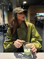 Blouson aviateur femme zippé, coupe bomber, printemps et été, vert 2