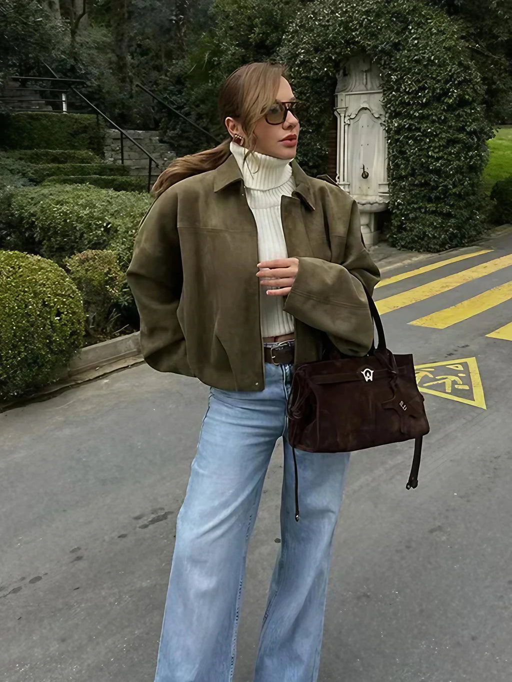 Blouson aviateur femme zippé, coupe bomber, printemps et été, vert