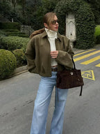 Blouson aviateur femme zippé, coupe bomber, printemps et été, vert
