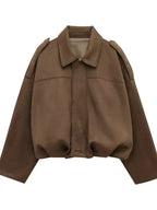 Blouson aviateur femme zippé, coupe bomber, printemps et été, brun 3