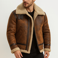 Blouson aviateur homme marron, grand col à revers, marron