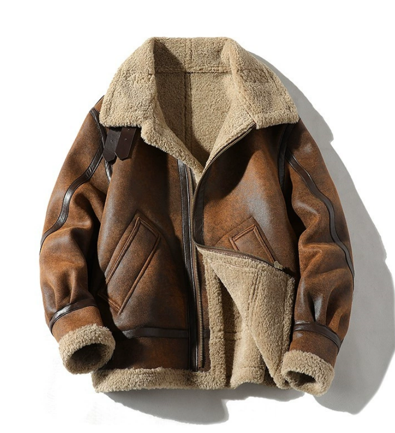Blouson aviateur homme marron, grand col à revers