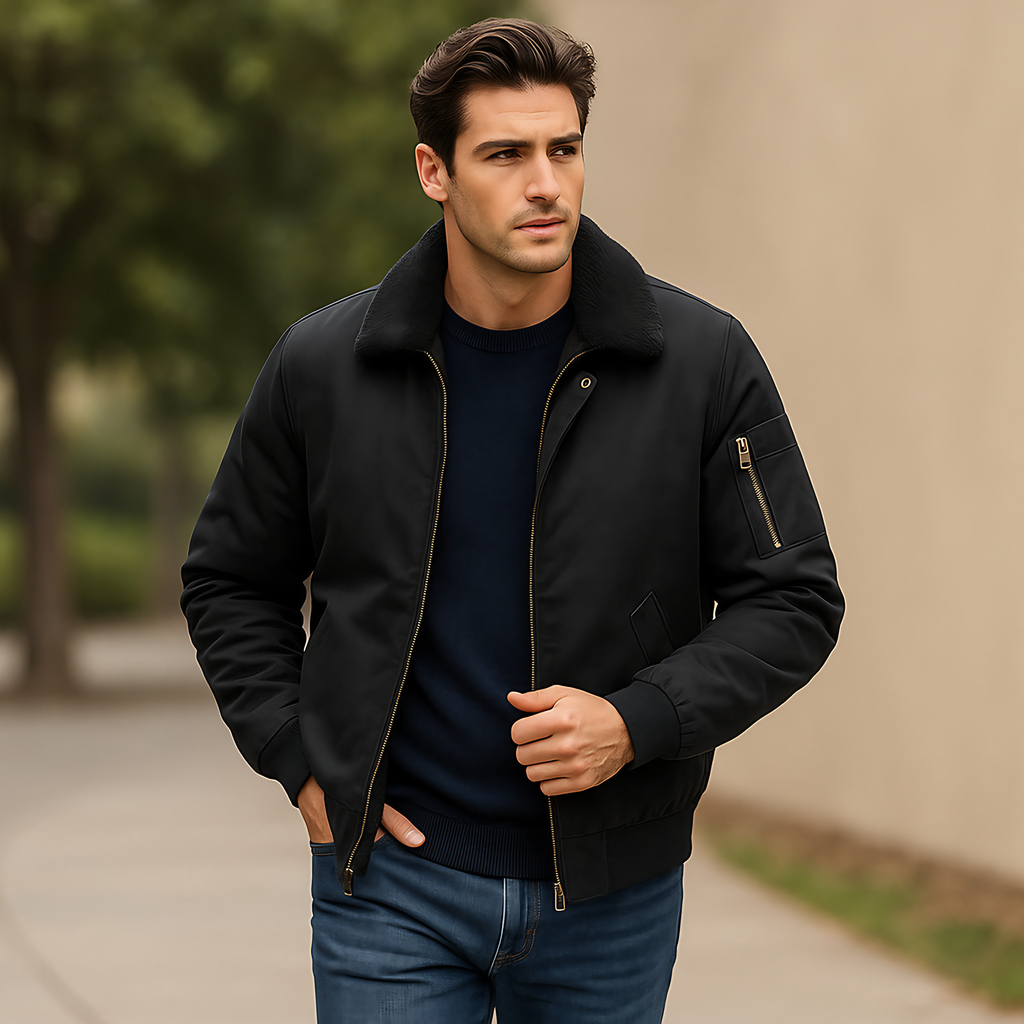 Blouson bomber homme doublé, coupe droite, trois coloris, noir