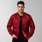 Blouson aviateur homme à manches zippées, poches latérales, rouge