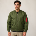 Blouson aviateur homme à manches zippées, poches latérales, vert