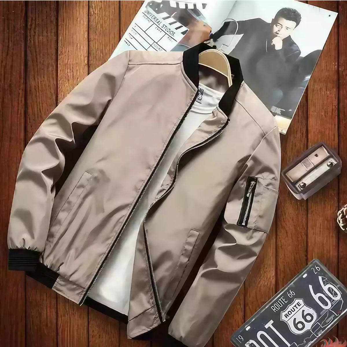 Blouson bomber homme multipoches coupe-vent, du S au 4XL, kaki
