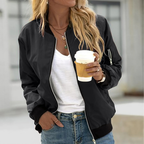 Blouson bomber zippé femme, trois coloris, du S au 3XL, noir