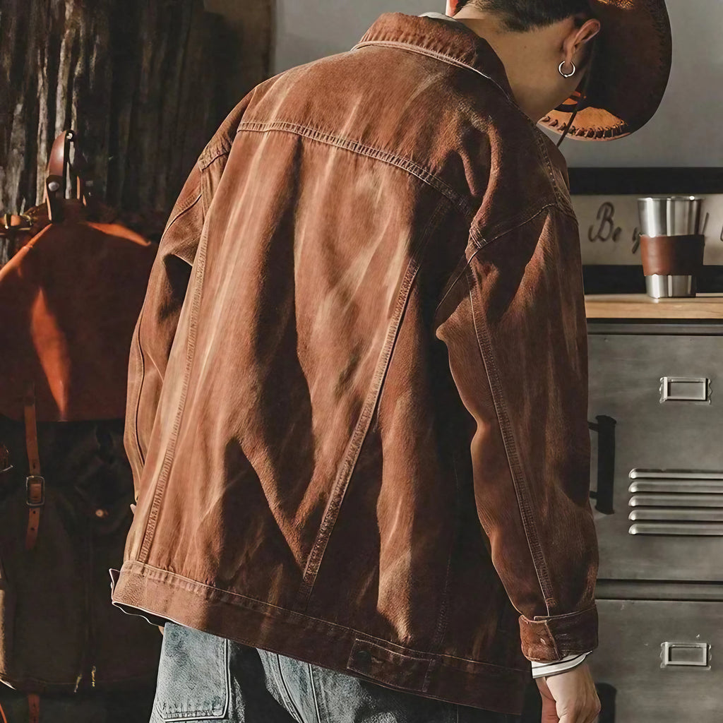 Blouson en jean homme marron, col rabattu, du M au 5XL