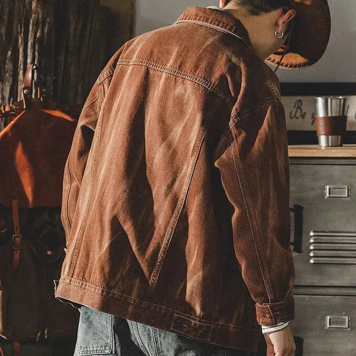 Blouson en jean homme marron, col rabattu, du M au 5XL