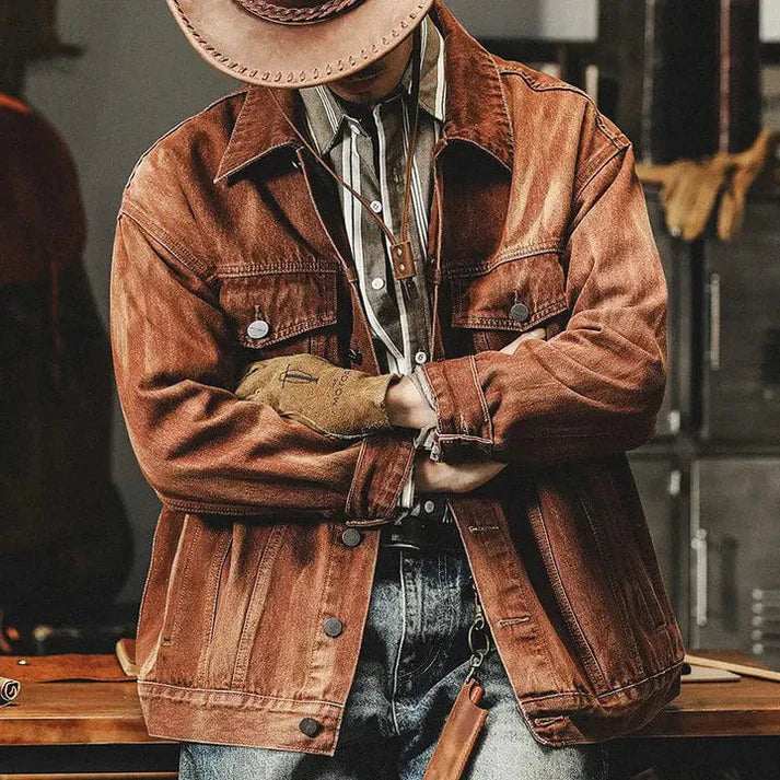 Blouson en jean homme marron, col rabattu, du M au 5XL