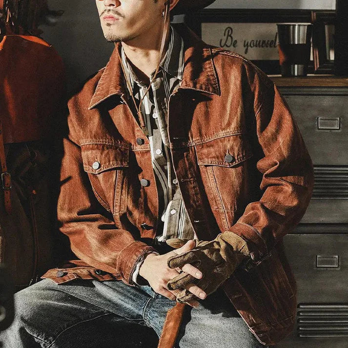 Blouson en jean homme marron, col rabattu, du M au 5XL