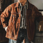 Blouson en jean homme marron, col rabattu, du M au 5XL