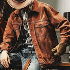 Blouson en jean homme marron, col rabattu, du M au 5XL, marron