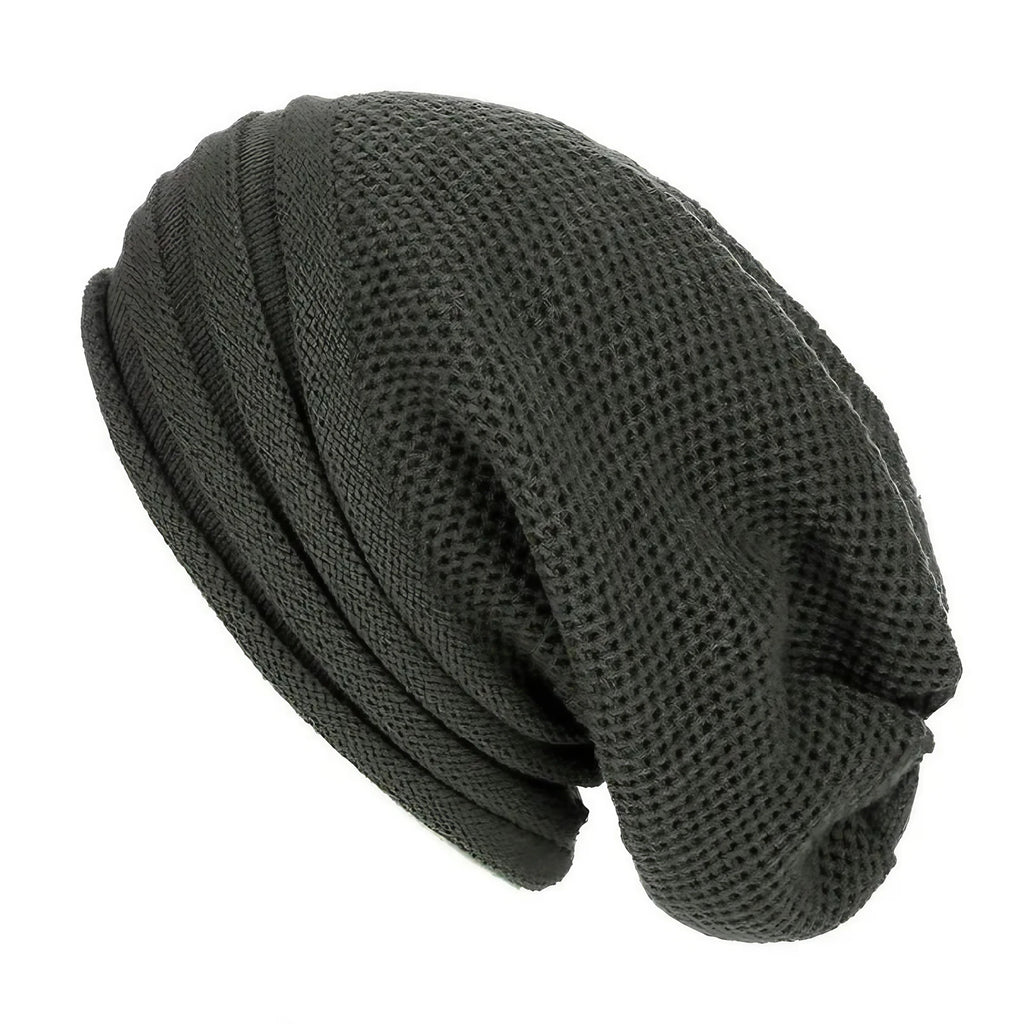 Bonnet en maille femme, forme ample extensible, six coloris, gris foncé