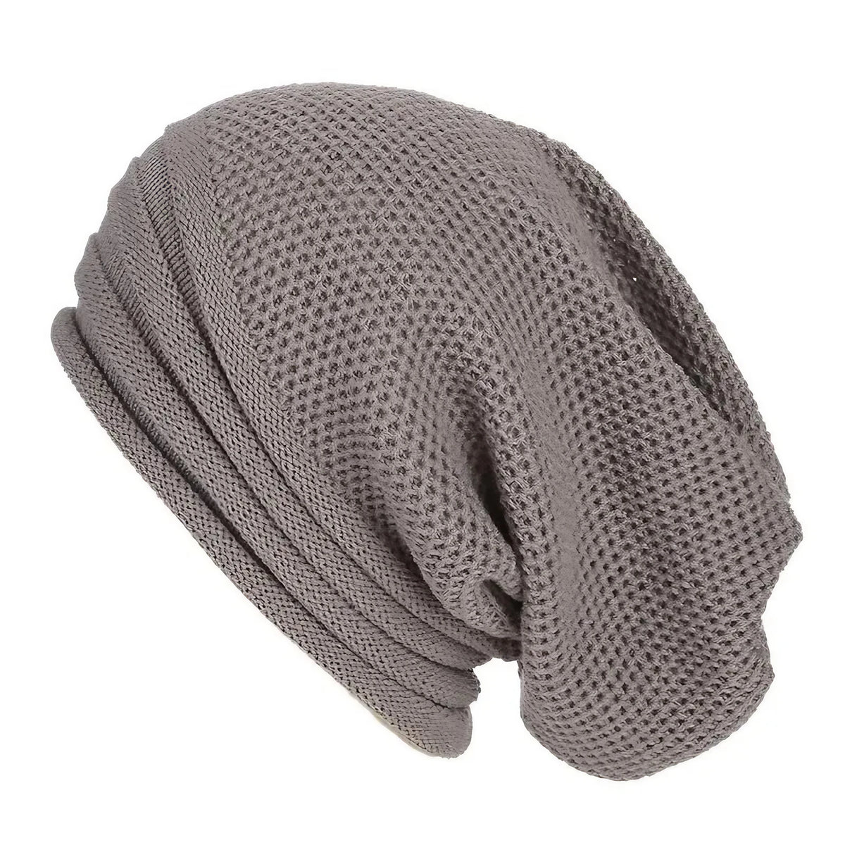 Bonnet en maille femme, forme ample extensible, six coloris, gris clair
