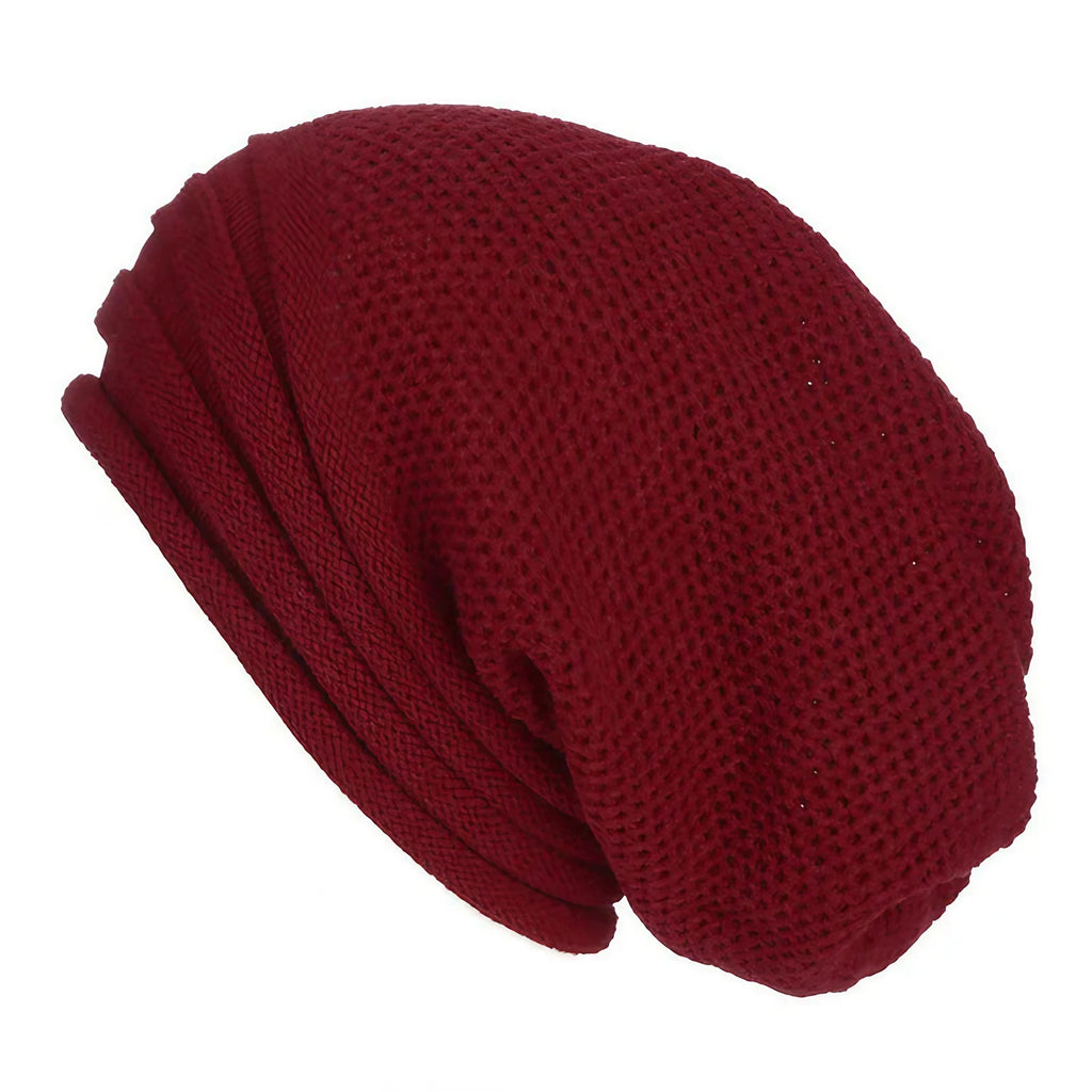 Bonnet en maille femme, forme ample extensible, six coloris, rouge