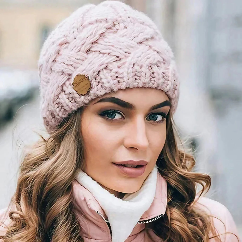 Bonnet tricoté femme, tour de tête 54 à 58 cm, sept coloris, rose