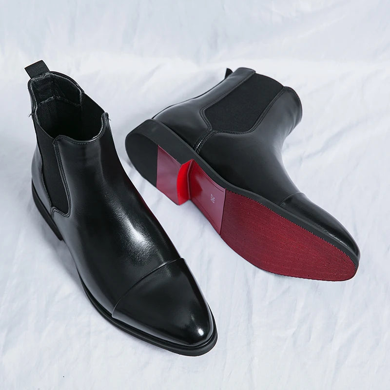 Bottes Chelsea homme à bout droit, à enfiler, noir ou rouge, noir