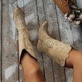 Bottes western femme à bout pointu et talon moyen, beige
