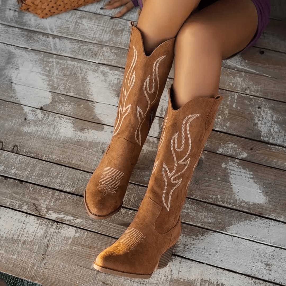 Bottes western femme à bout pointu et talon moyen