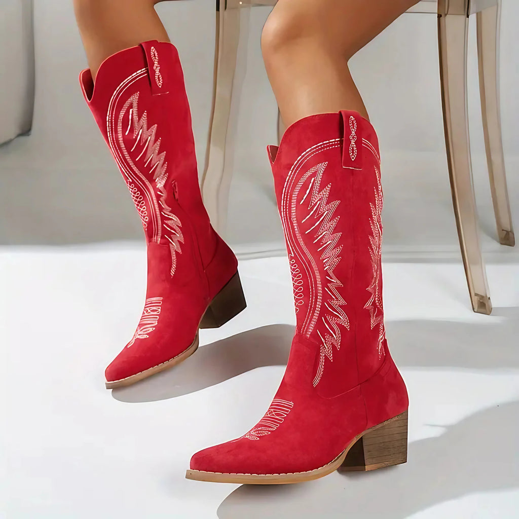Bottes cowboy femme brodées, cinq coloris, du 36 au 43, rouge