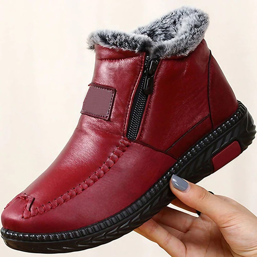 Bottes d'hiver femme à fermeture éclair latérale, noir ou rouge, rouge