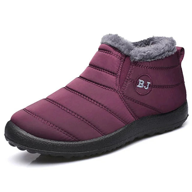 Bottes de neige fourrées mixtes, imperméables, à enfiler, bordeaux