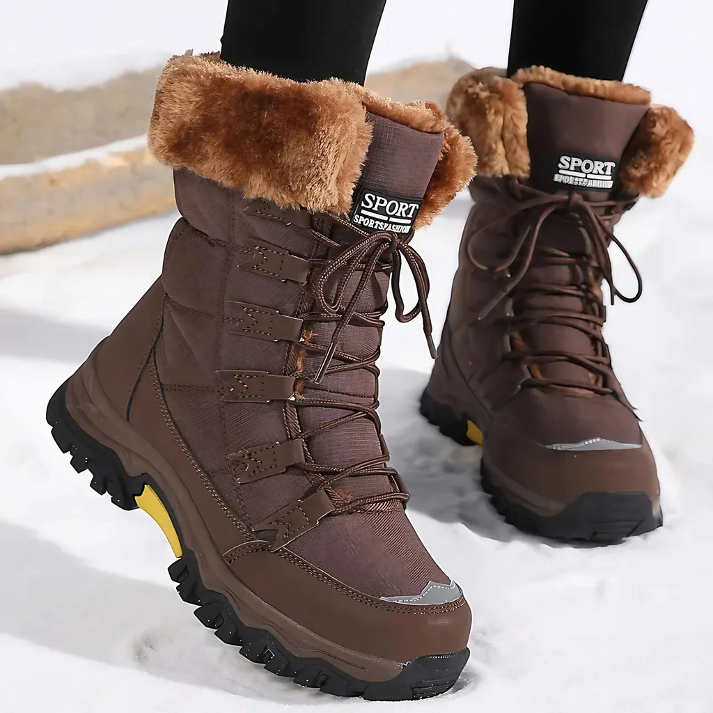 Bottes d'hiver femme à lacets, imperméables, beige ou marron, marron