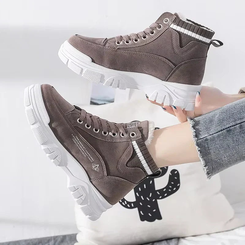 Bottines d'hiver femme, intérieur coton, semelle épaisse
