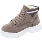 Bottines d'hiver femme, intérieur coton, semelle épaisse, marron