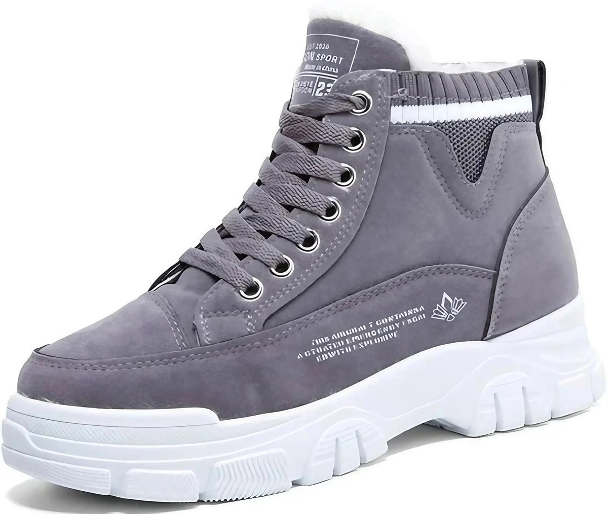 Bottines d'hiver femme, intérieur coton, semelle épaisse, gris