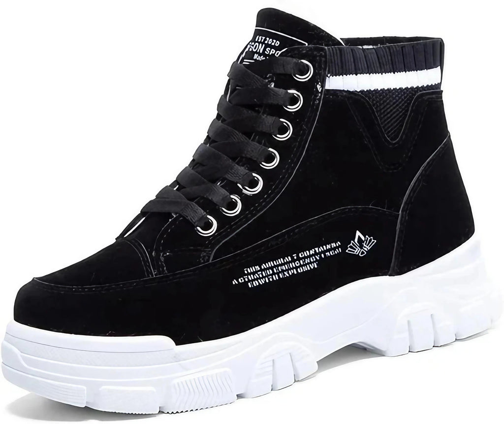 Bottines d'hiver femme, intérieur coton, semelle épaisse, noir