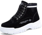 Bottines d'hiver femme, intérieur coton, semelle épaisse, noir