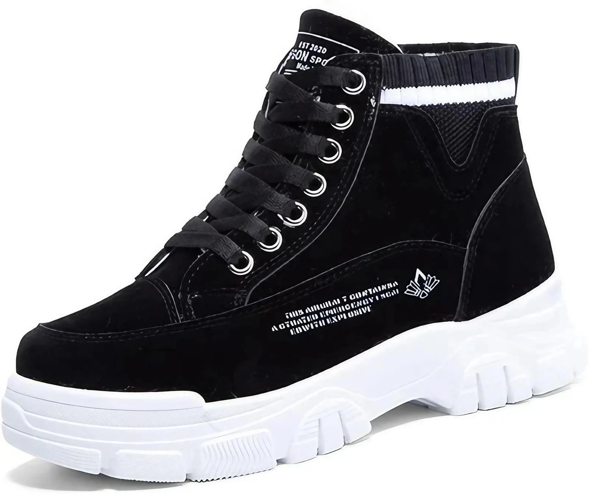 Bottines d'hiver femme, intérieur coton, semelle épaisse, noir