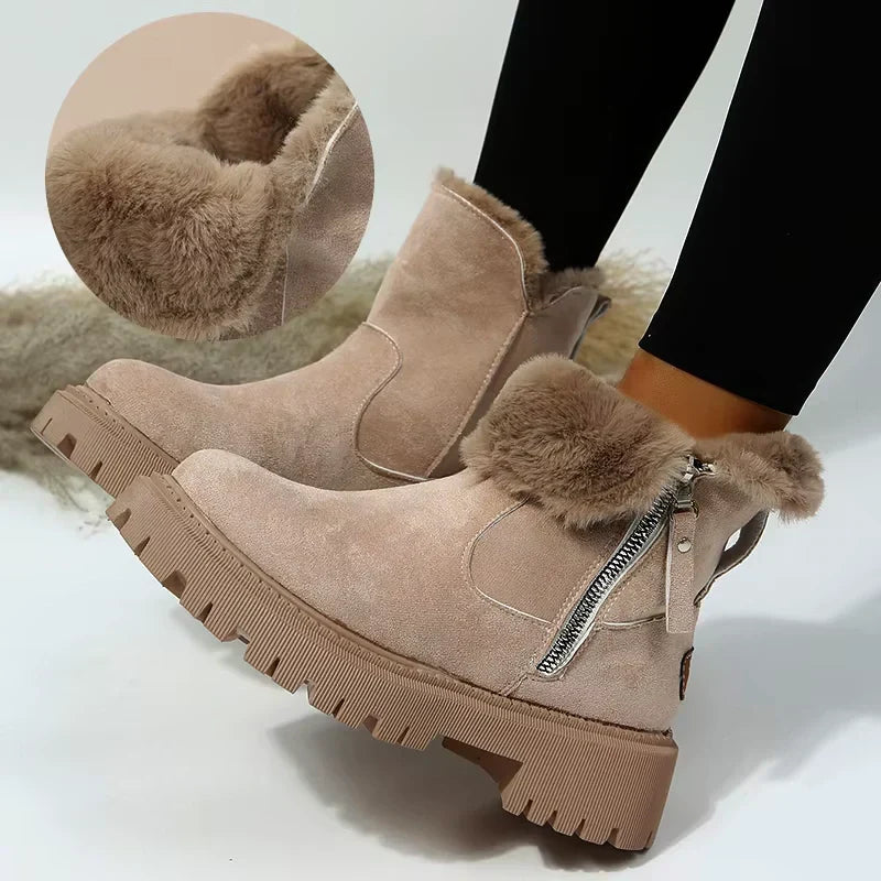 Bottes d'hiver femme en suédine, doublure fourrée, zip latéral