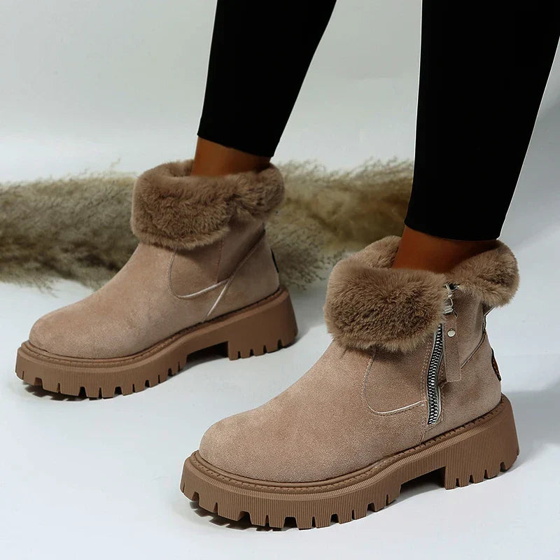 Bottes d'hiver femme en suédine, doublure fourrée, zip latéral