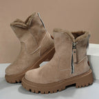 Bottes d'hiver femme en suédine, doublure fourrée, zip latéral