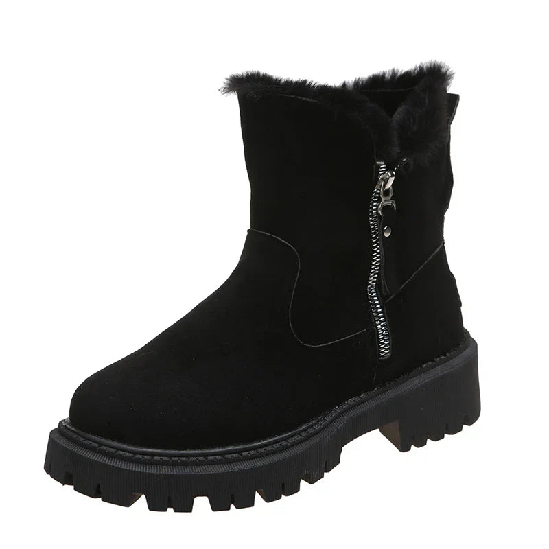 Bottes d'hiver femme en suédine, doublure fourrée, zip latéral, noir