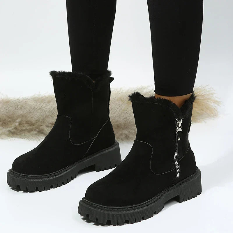 Bottes d'hiver femme en suédine, doublure fourrée, zip latéral