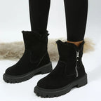 Bottes d'hiver femme en suédine, doublure fourrée, zip latéral