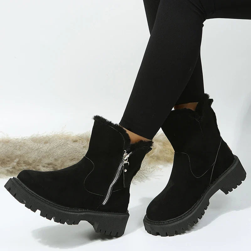 Bottes d'hiver femme en suédine, doublure fourrée, zip latéral
